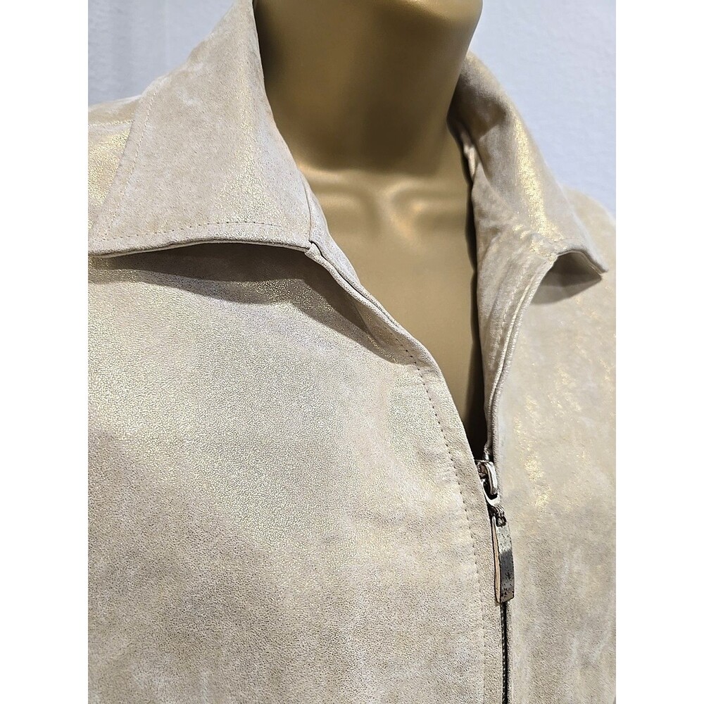 Y2k Champagne Gold Suede Leather Moto Biker Jacket Women Sz 8 Shimmer Cyber Glam